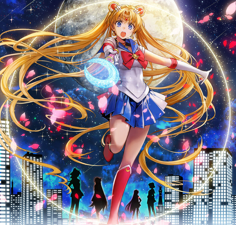 Sailor Moon Character — Blue, Dramatic, Night, Anime, City Skyline