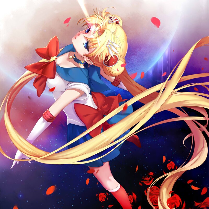 Sailor Moon Character — Blue, Dramatic, Night, Anime, Red Bow