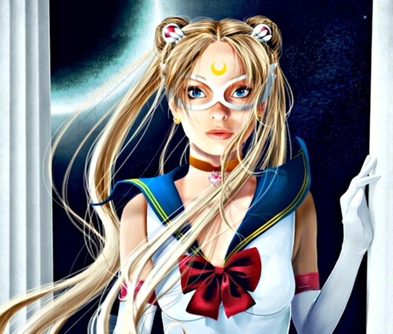 Sailor Moon Character — Blue, Dramatic, Night, Digital Art, Mask
