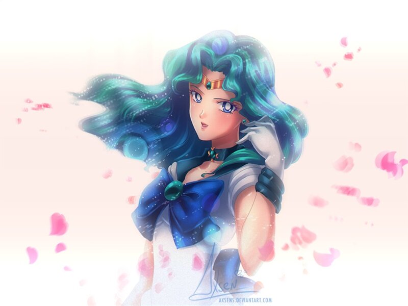 Sailor Moon Character — Blue, Serene, Digital Art, Rose Petals