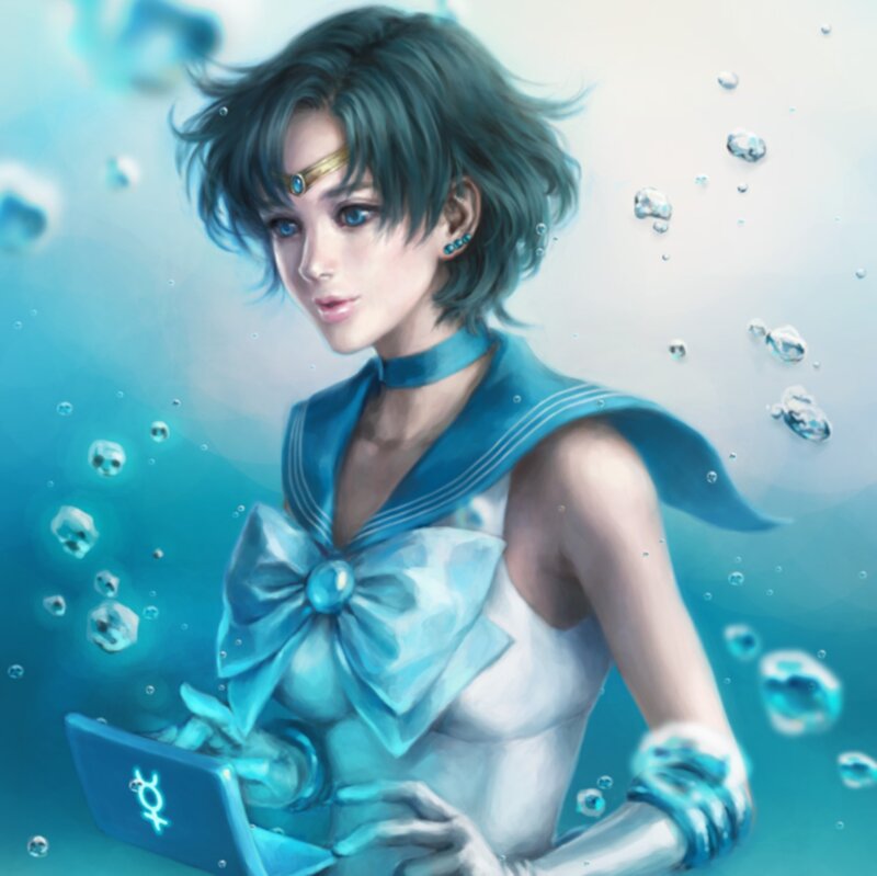 Sailor Moon Character — Blue, Serene, Digital Art