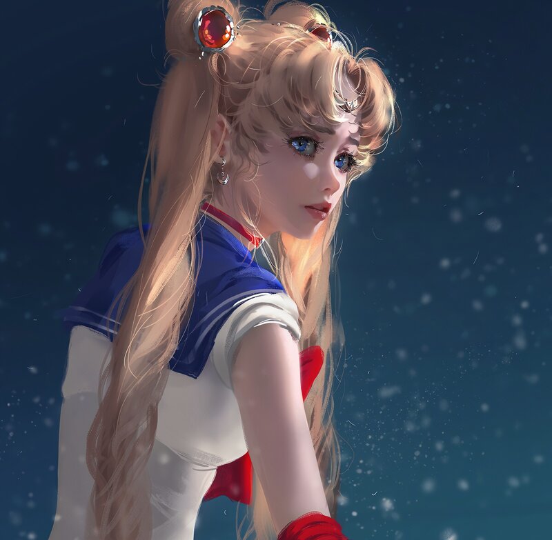 Sailor Moon Character — Blue, Serene, Night, Digital Art, Long Hair