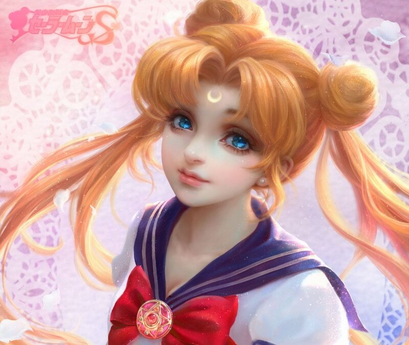 Sailor Moon Character — Pink, Dreamy, Digital Art, Red Bow