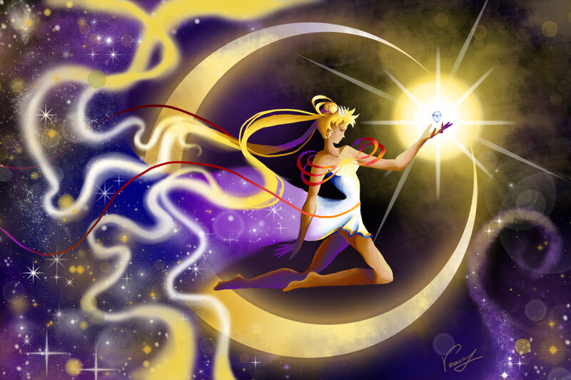 Sailor Moon Character — Purple, Dramatic, Night, Digital Art, Stars