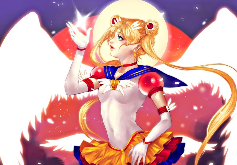 Sailor Moon Character — White, Dramatic, Night, Digital Art