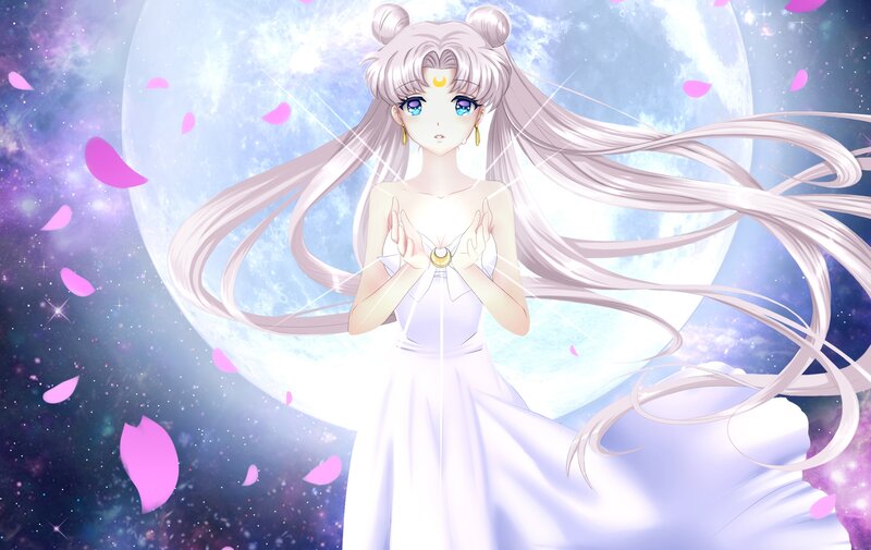 Sailor Moon Character — White, Serene, Night, Anime, Petals, Space