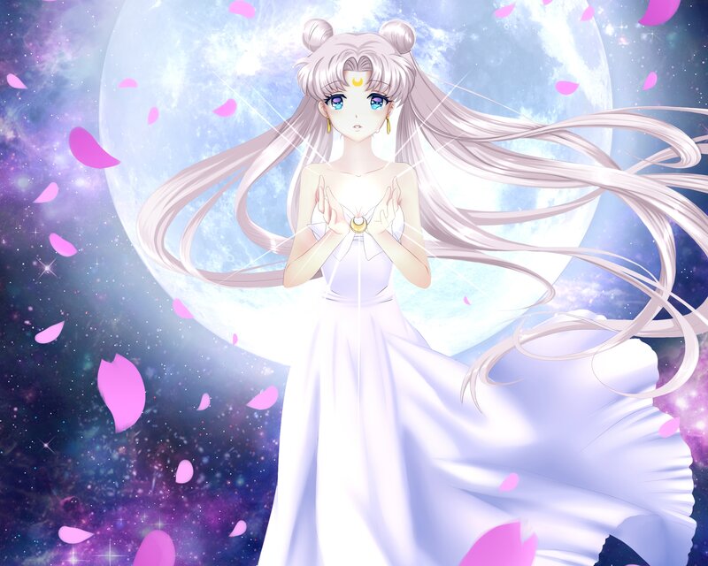 Sailor Moon Character — White, Serene, Night, Anime, Petals