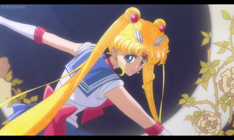 Sailor Moon Character — Yellow, Dramatic, Night, Anime, Long Blonde Hair, Blue Eyes, Rose Pattern