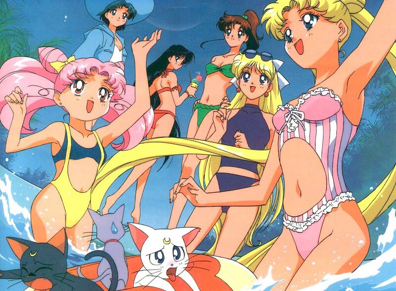 Sailor Moon Characters at Beach — Blue