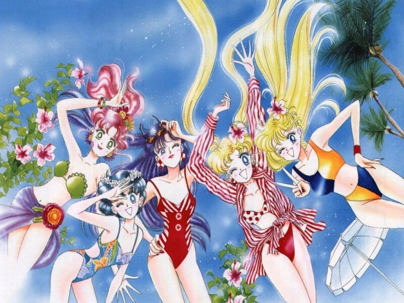 Sailor Moon characters at the beach
