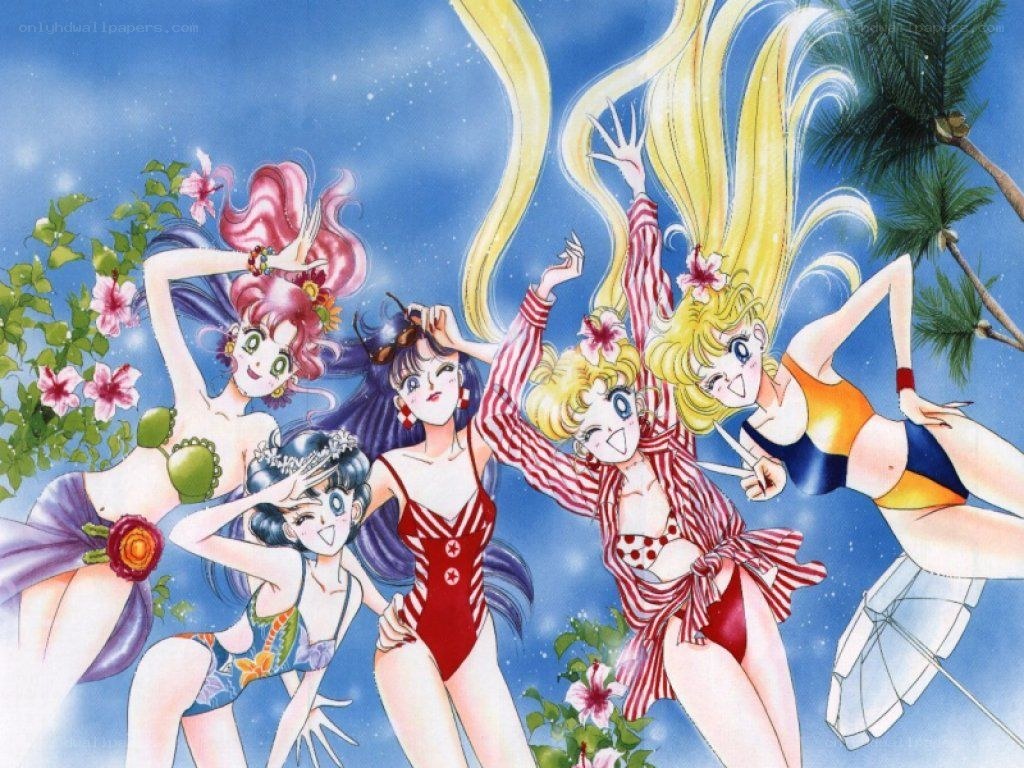 Sailor Moon characters at the beach