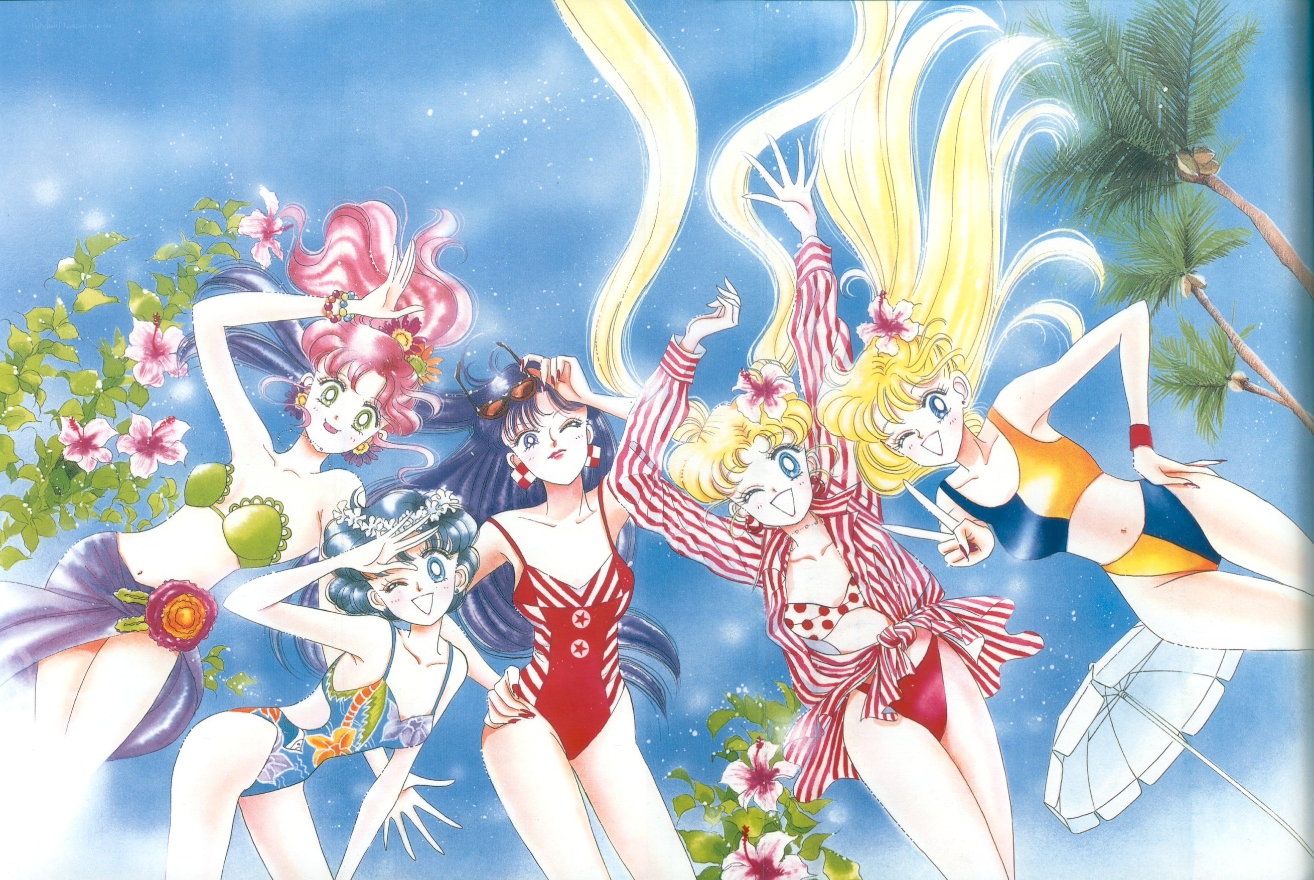 Sailor Moon characters at the beach