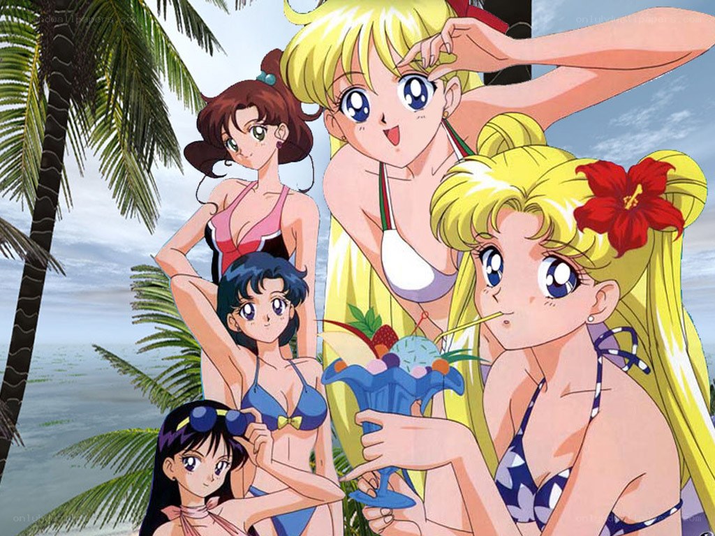 Sailor Moon characters at the beach