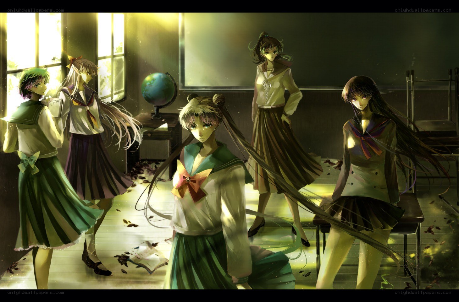 Sailor Moon characters in a classroom