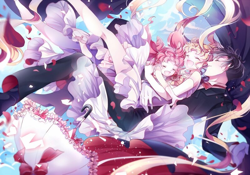 Sailor Moon characters in a joyful embrace