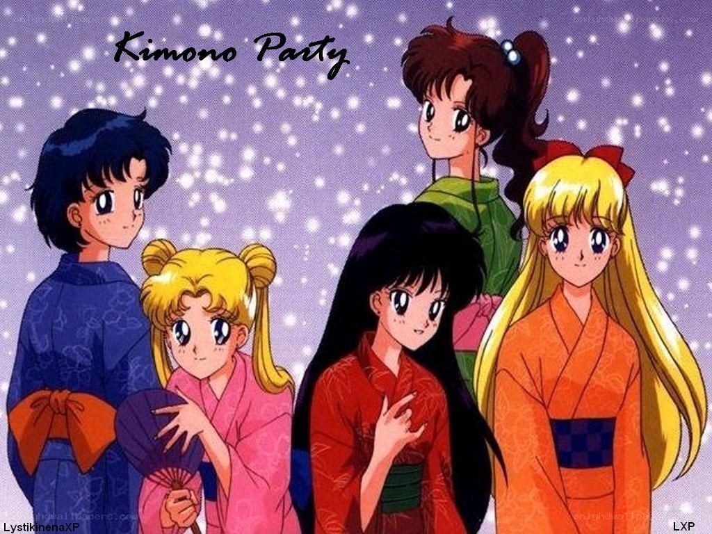 Sailor Moon characters in kimonos