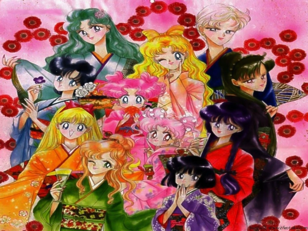 Sailor Moon characters in kimonos