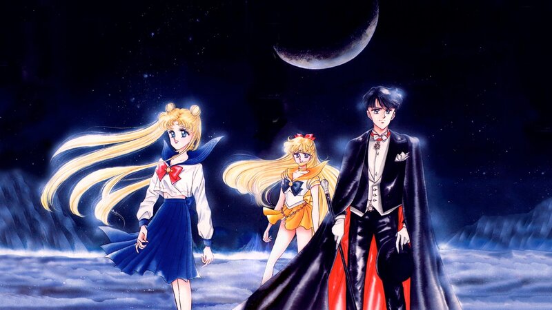 Sailor Moon characters under moon