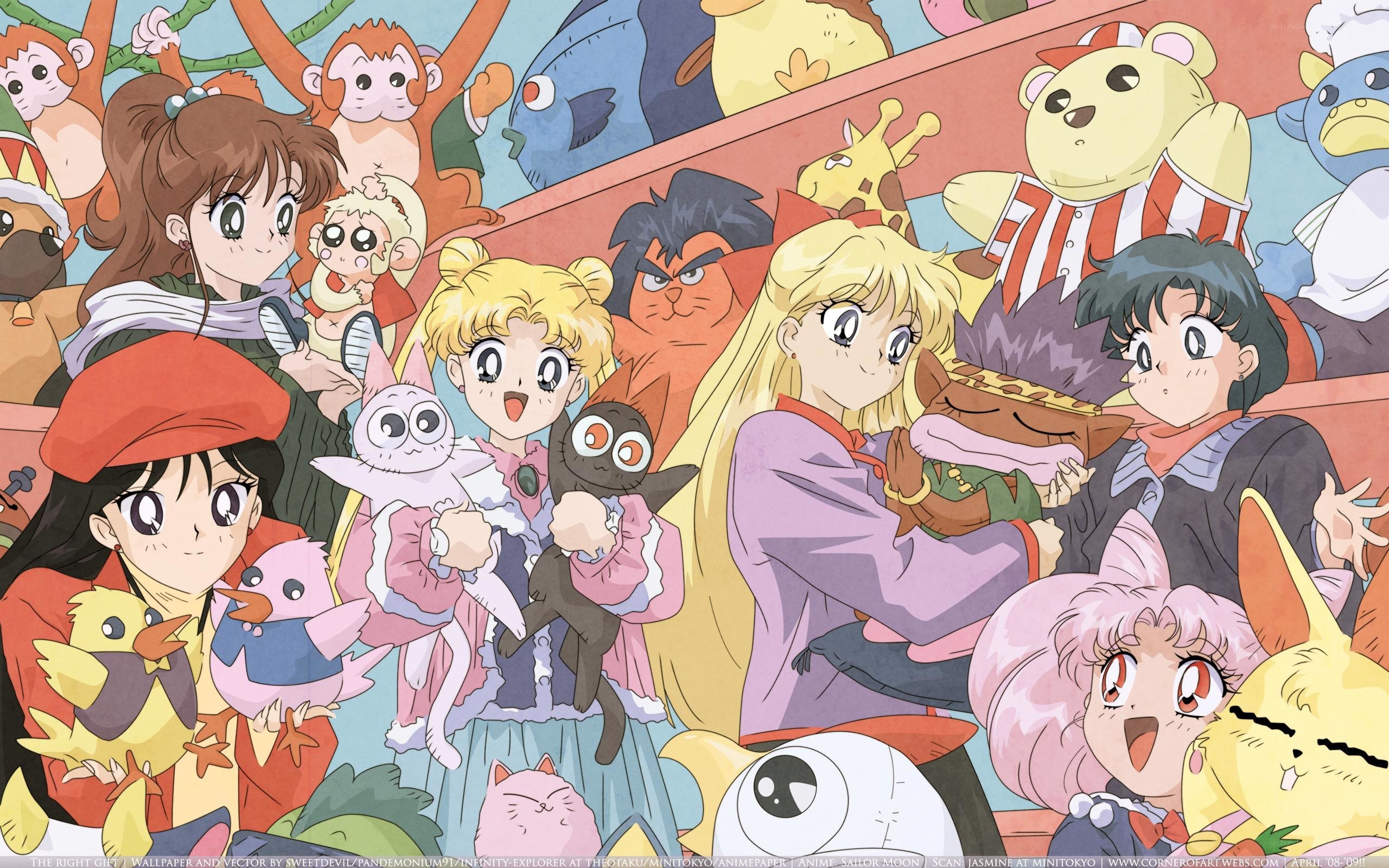 Sailor Moon characters with plush toys