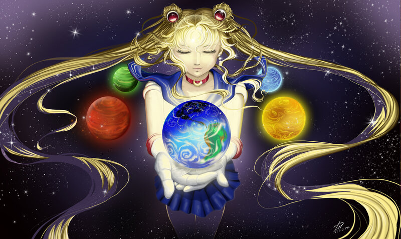 Sailor Moon Holding Planets