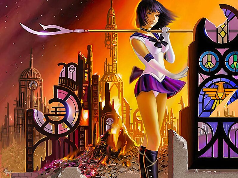 Sailor Moon in a ruined city