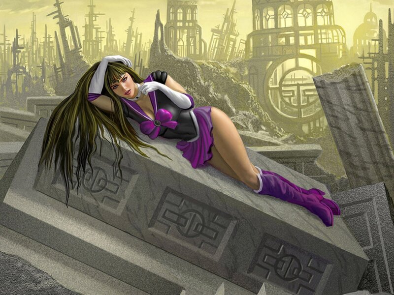 Sailor Moon in a ruined city