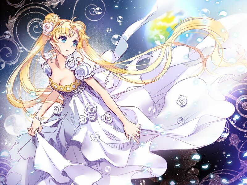 sailor moon in a white gown