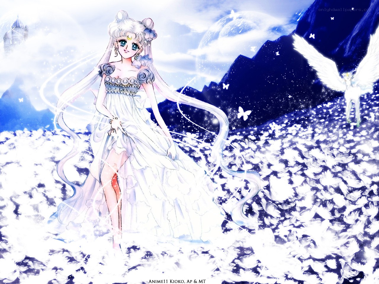 Sailor Moon in a white gown
