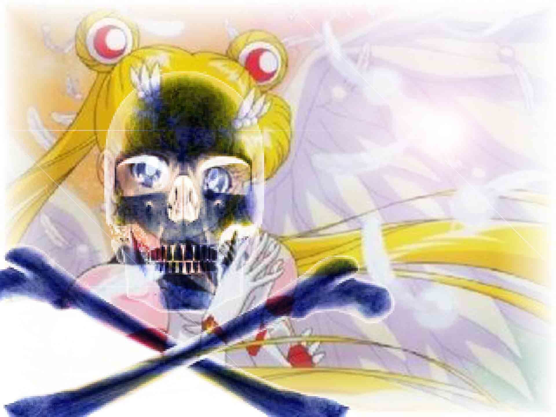Sailor Moon with skull overlay