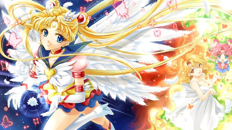 Sailor Moon with Wings — Blue, Dramatic, Night, Anime, Butterflies