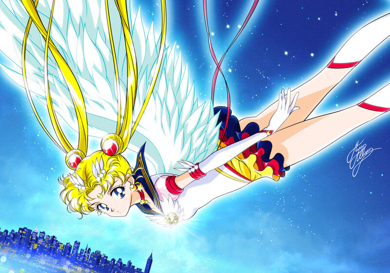 Sailor Moon with Wings — Blue, Dramatic, Night, Anime