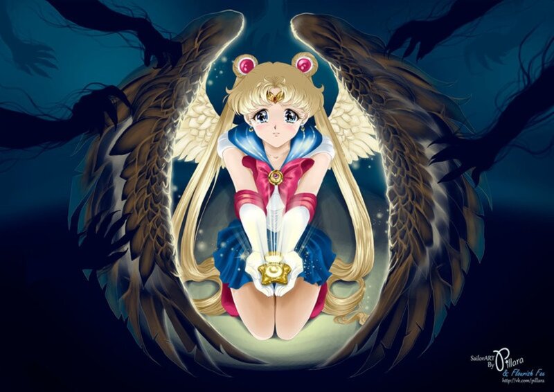 Sailor Moon with Wings — Blue, Dramatic, Night, Digital Art