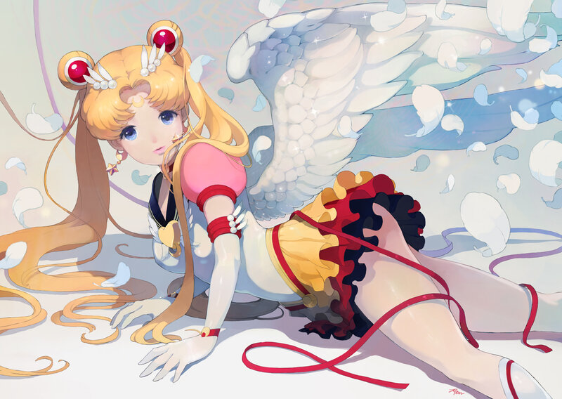Sailor Moon with Wings — White, Serene, Digital Art