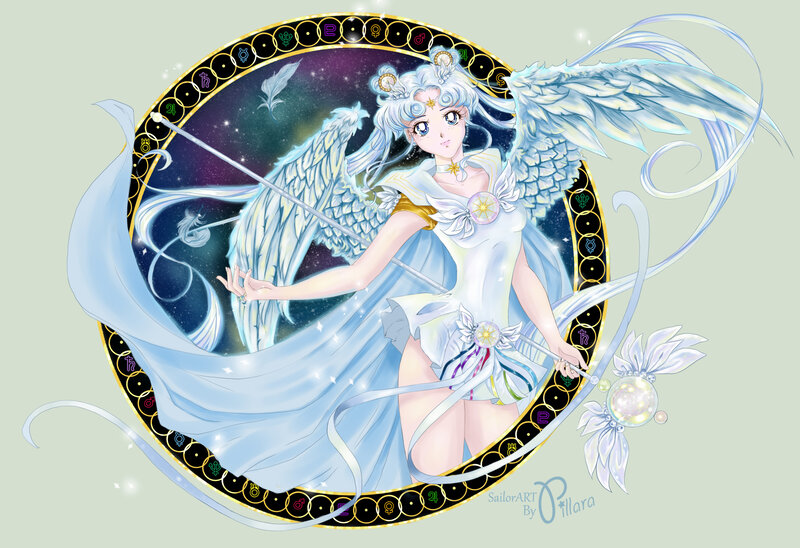 Sailor Moon with Wings — White, Serene, Night, Digital Art