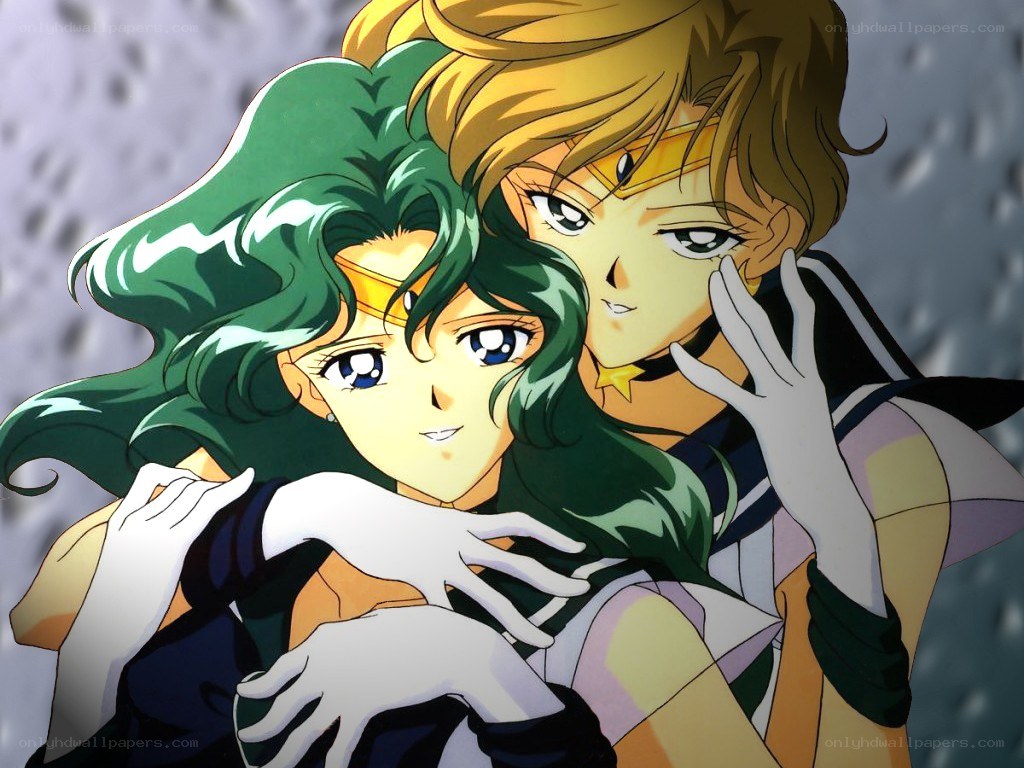 Sailor Neptune and Sailor Uranus embrace