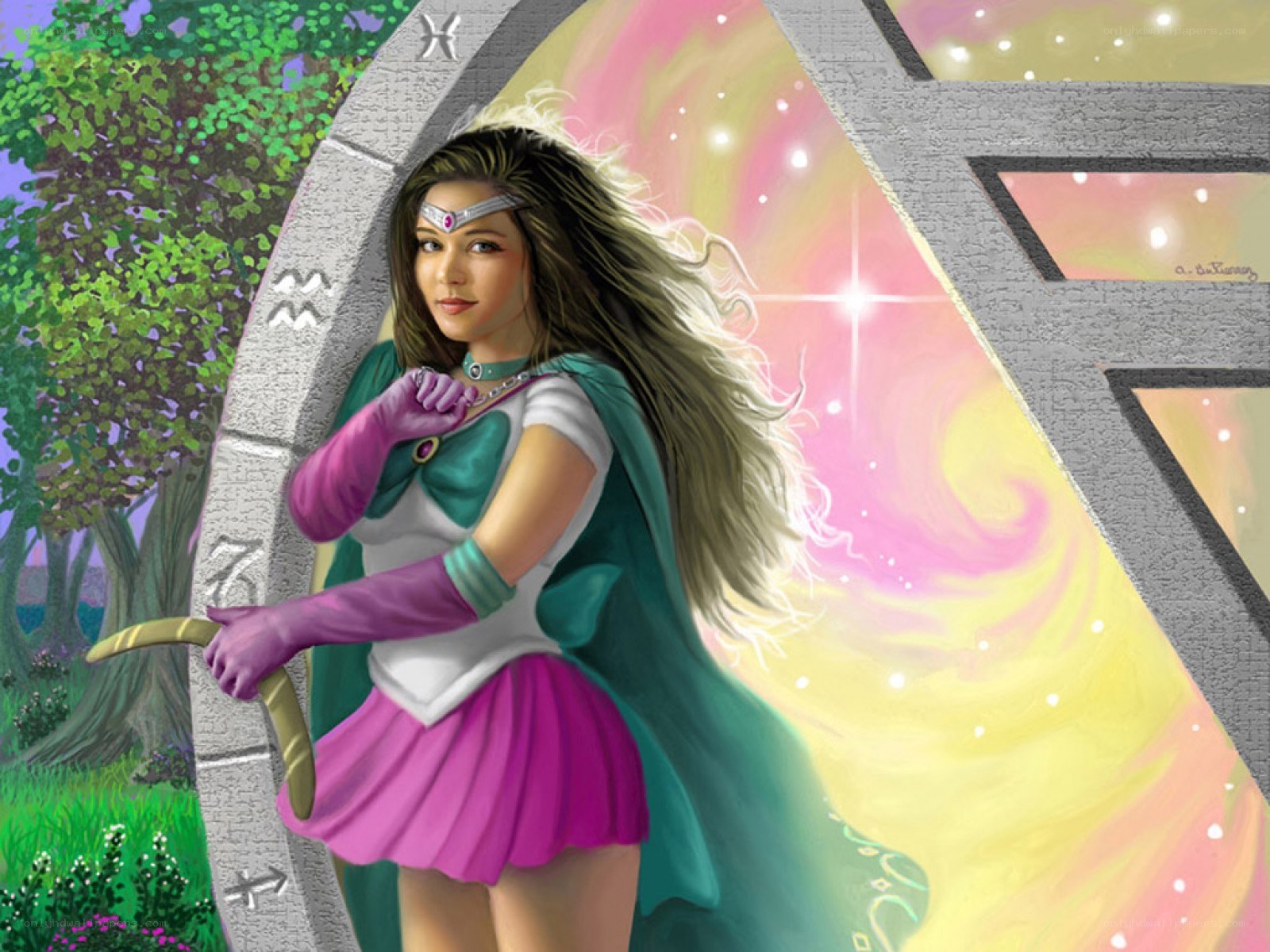 Sailor Neptune in a mystical forest