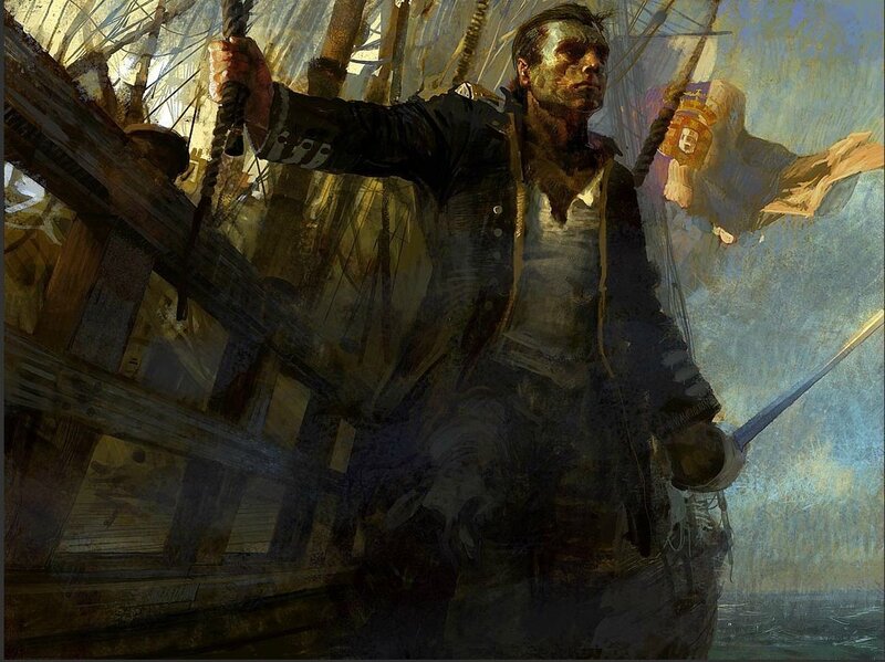 Sailor on a Ship — Blue, Dramatic, Digital Art