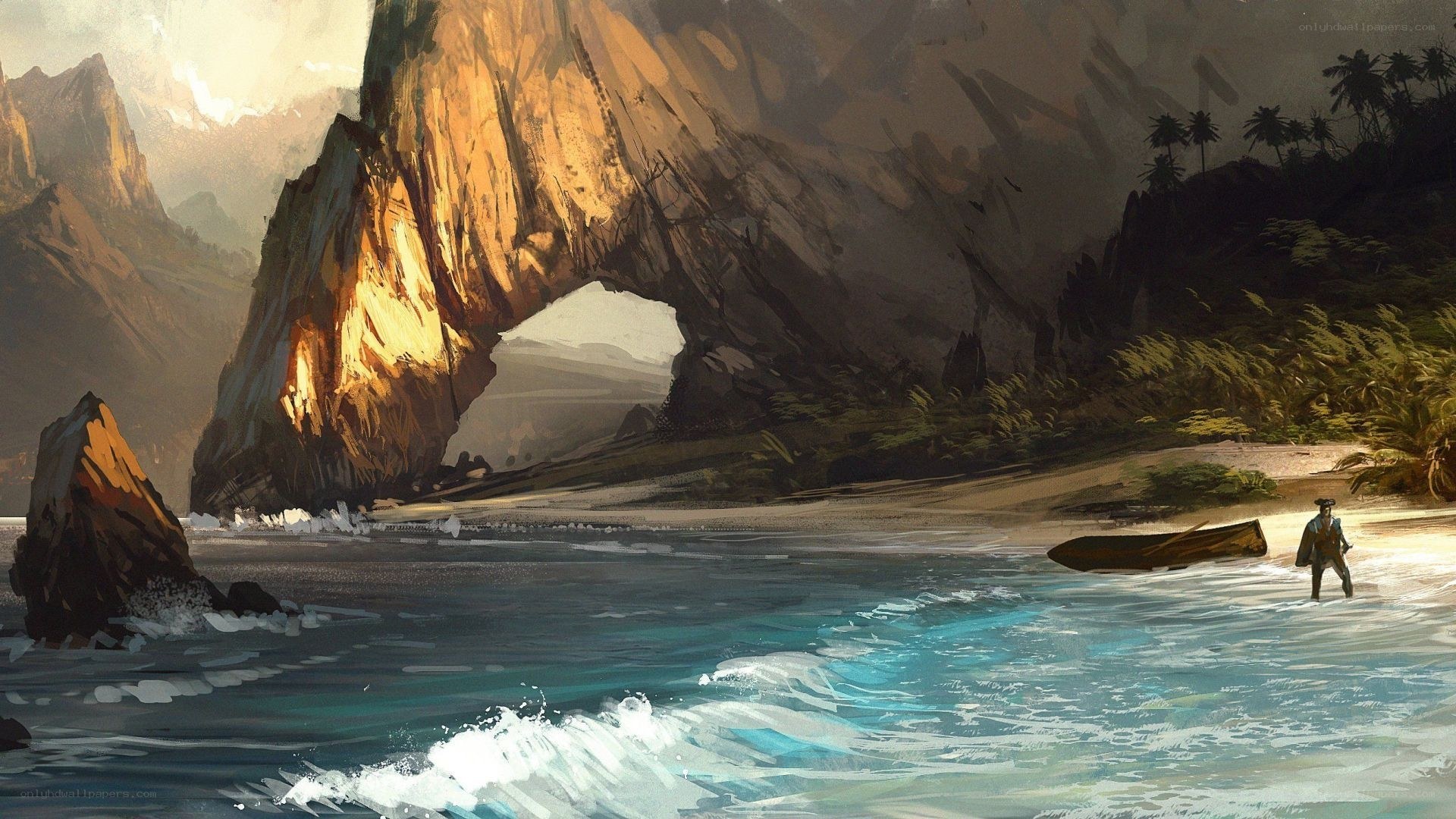 sailor on a tropical shore