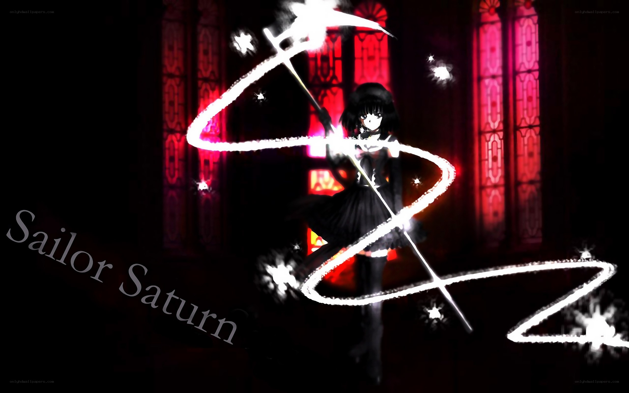 Sailor Saturn in dark cathedral