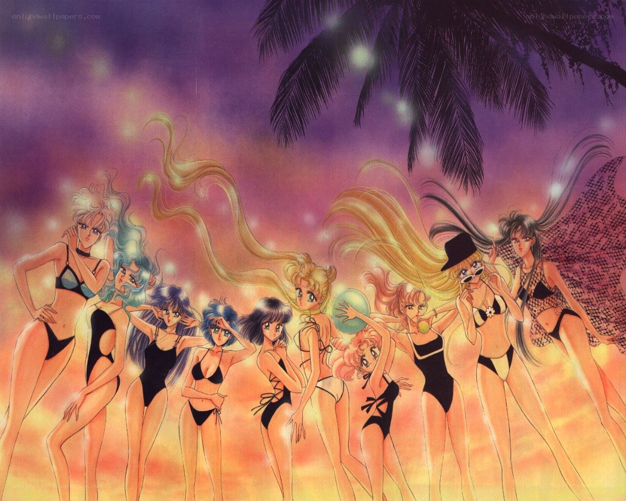 Sailor Scouts in bikinis at sunset