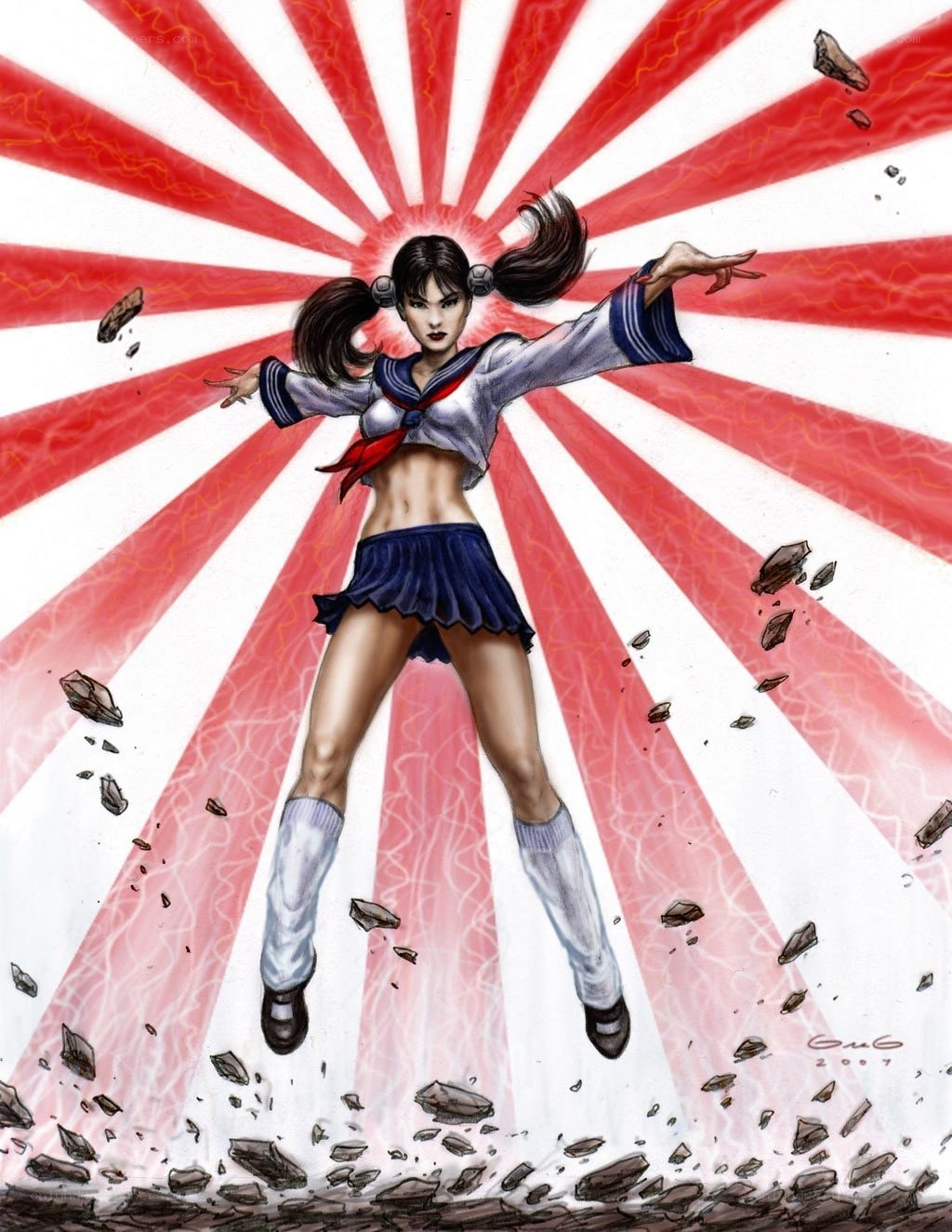 sailor-suited fighter in action