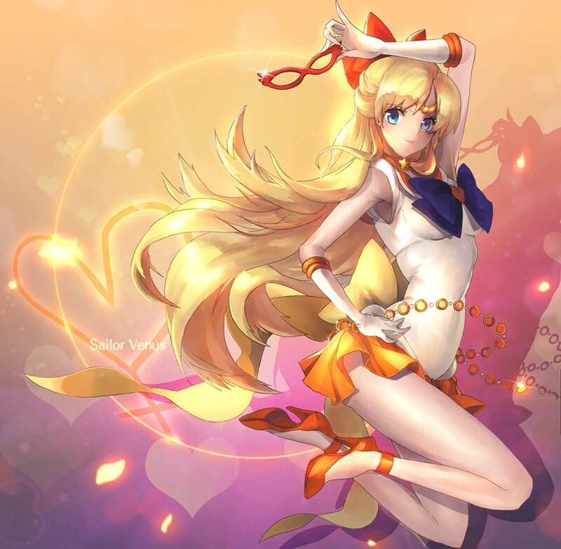 Sailor Venus Character — Yellow, Dramatic, Anime, Heart Shapes