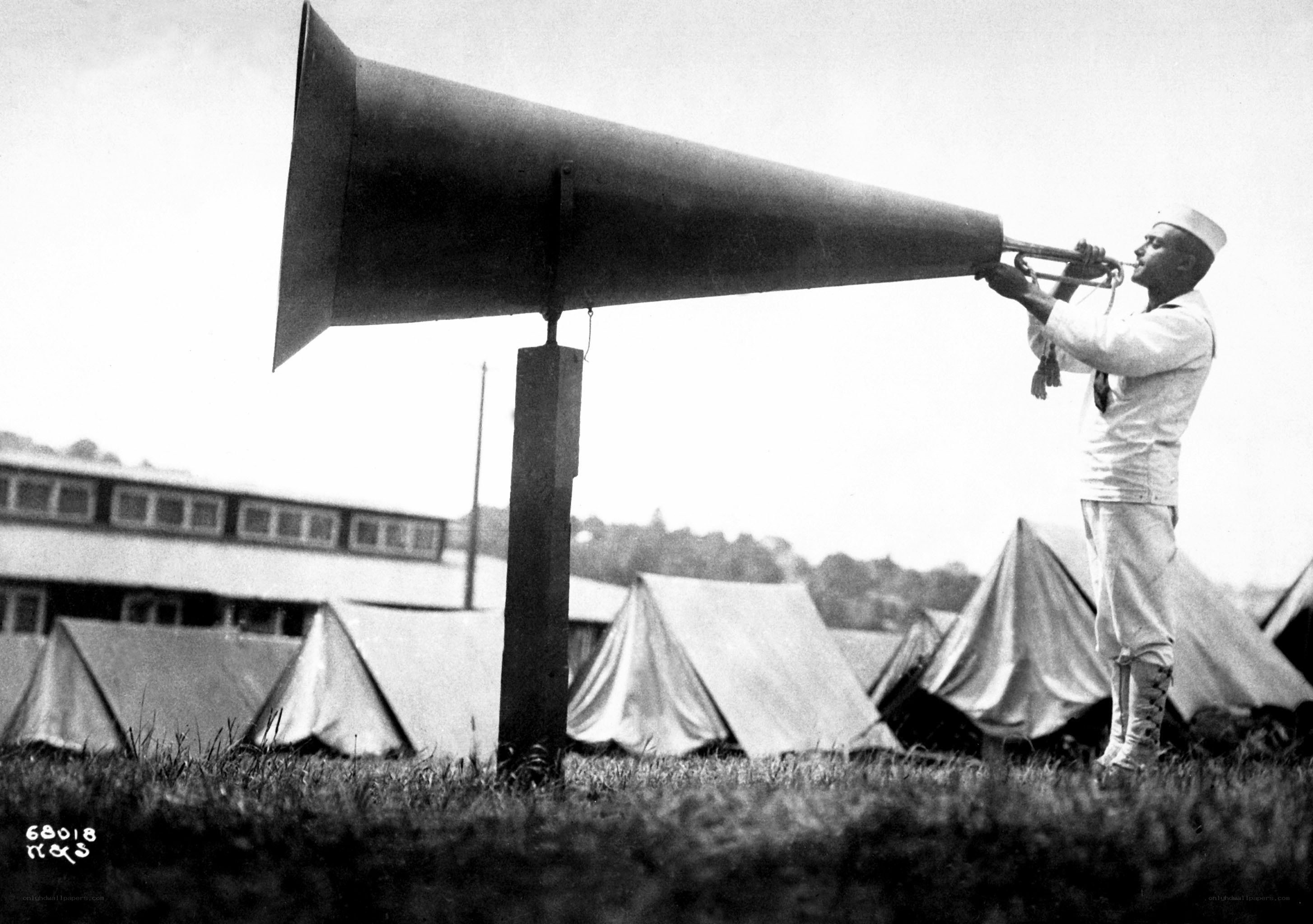 Sailor with megaphone at camp