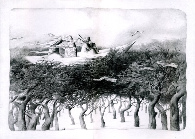 Sailors in a stormy forest