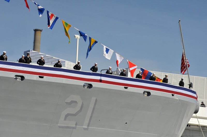 Sailors on a naval ship