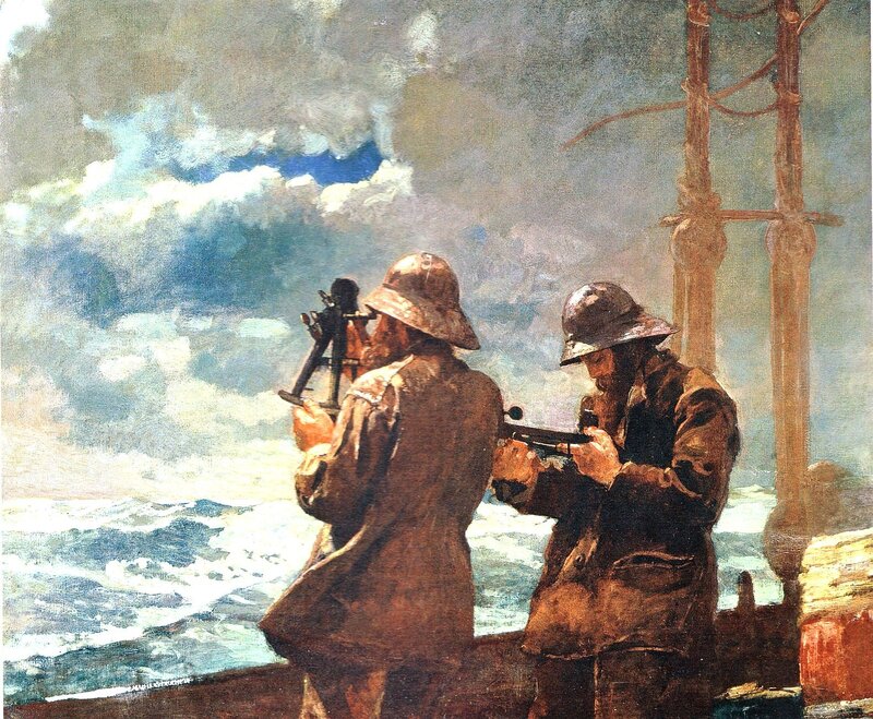 Sailors on a Ship — Blue, Dramatic, Painting