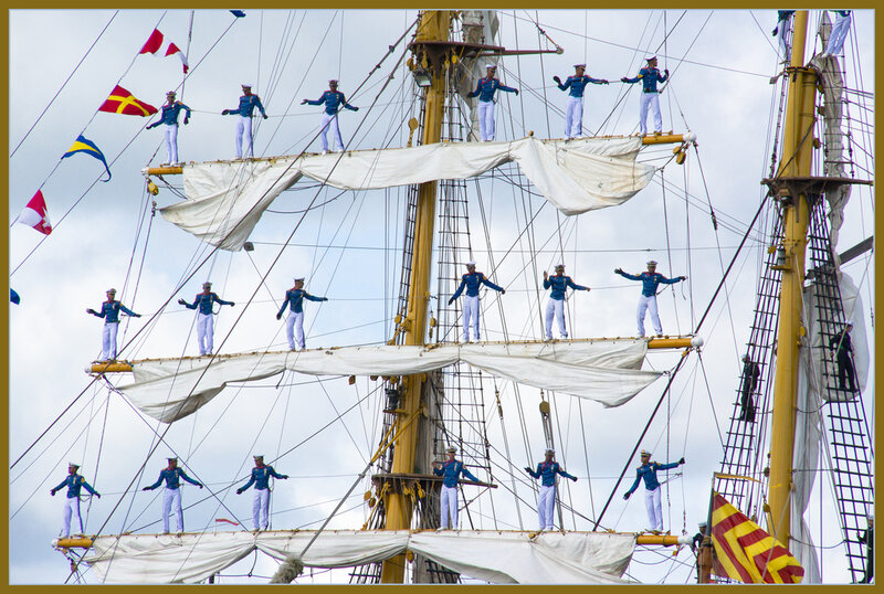 Sailors on Ship Rigging