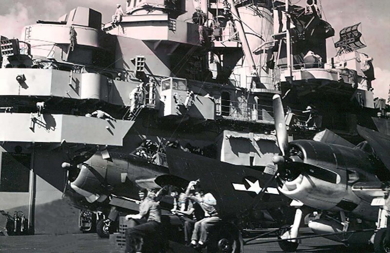 Sailors with aircraft on a warship