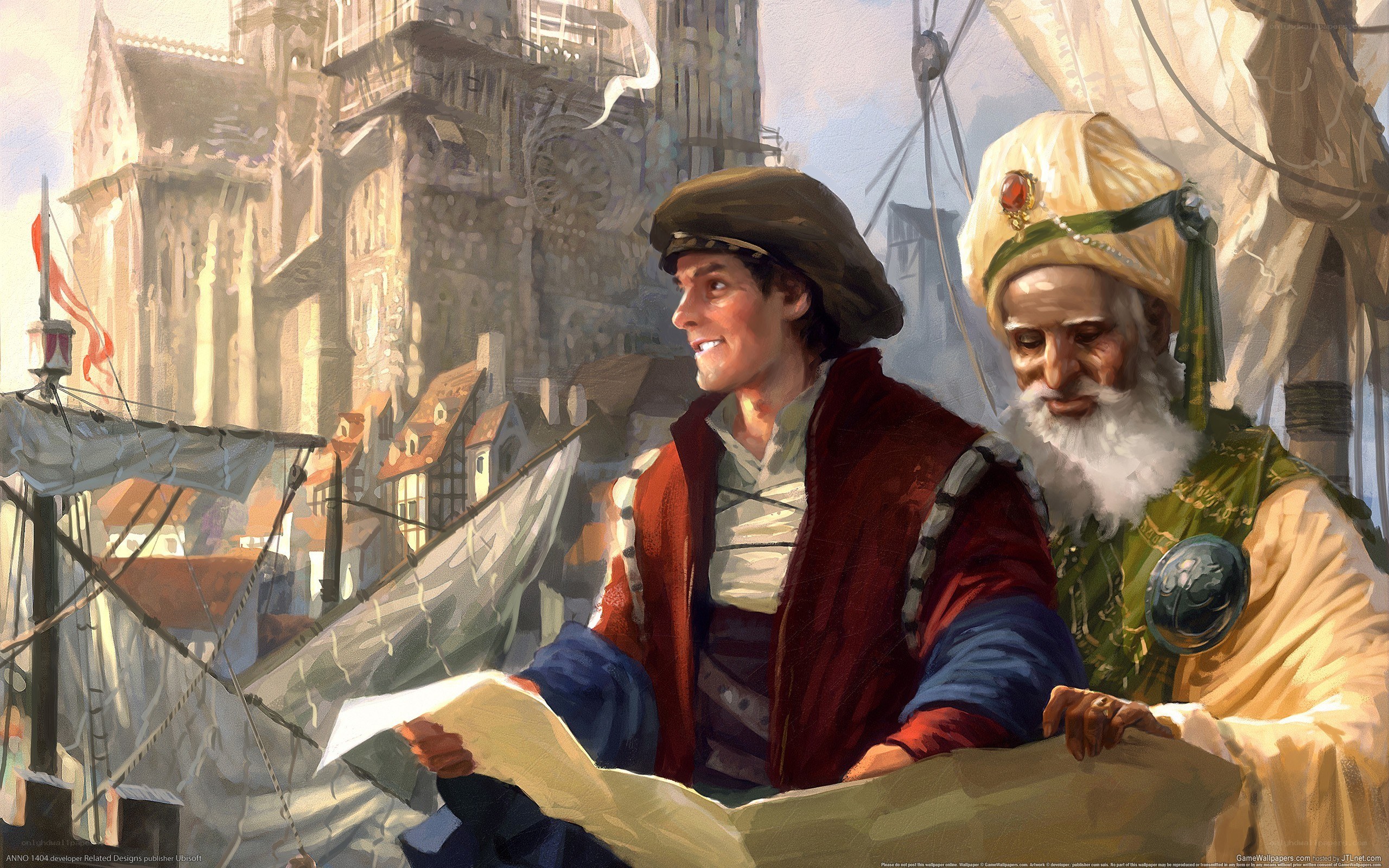 sailors with map in port
