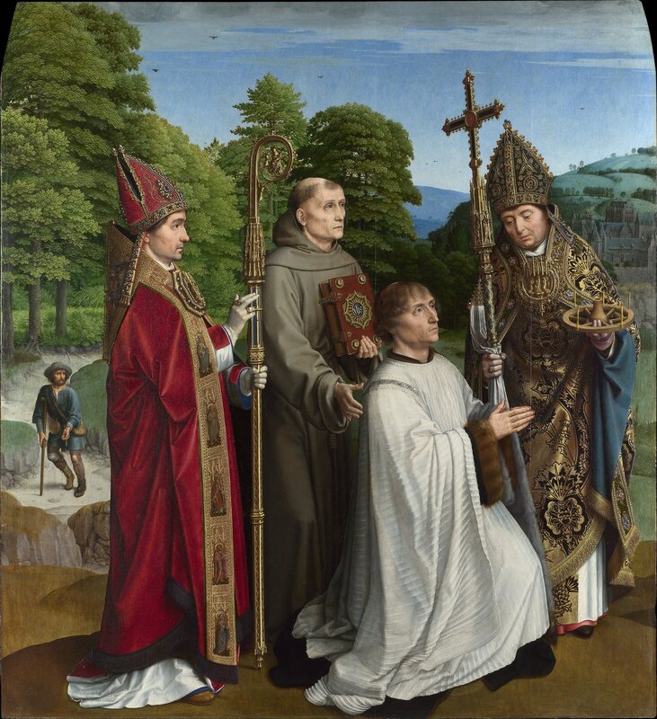 Saints and a donor in landscape